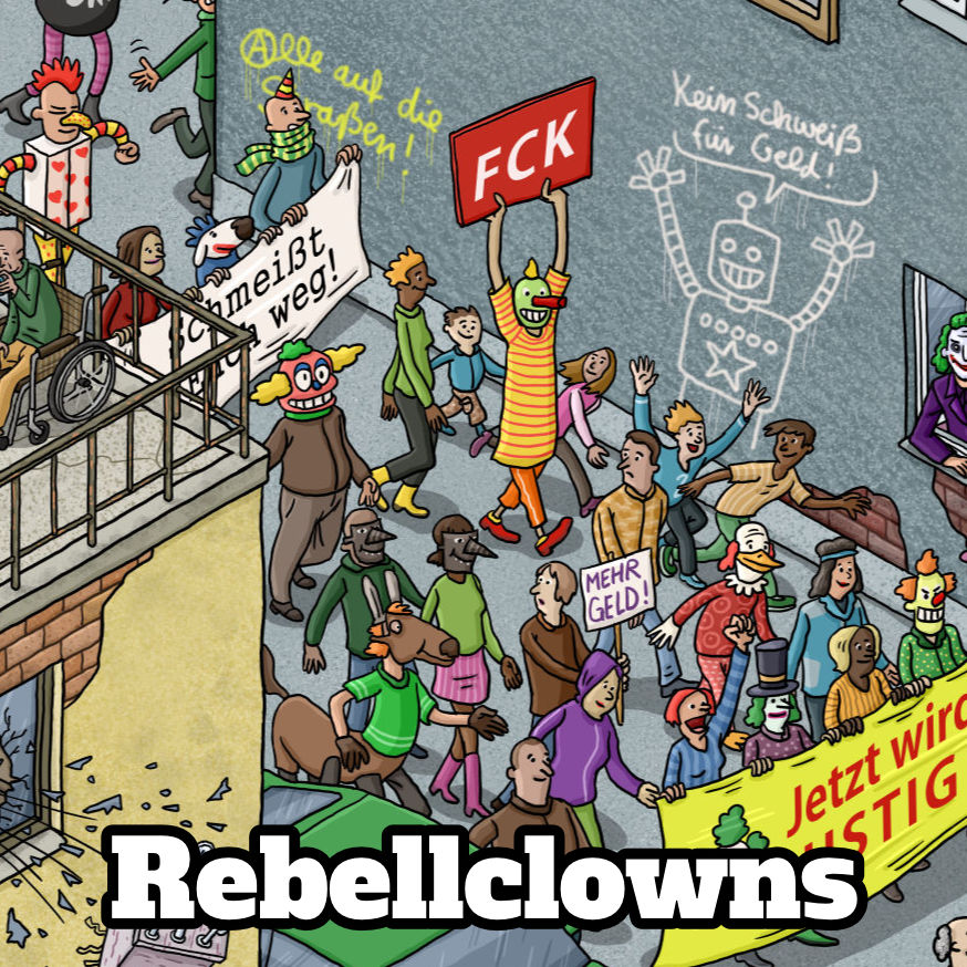 Wimmelbild: Rebel-Clowns